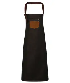 Grembiule con pettorina in denim effetto cerato con ecopelle Division Premier
