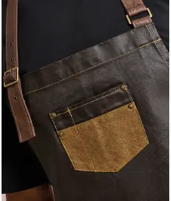 Grembiule con pettorina in denim effetto cerato con ecopelle Division Premier
