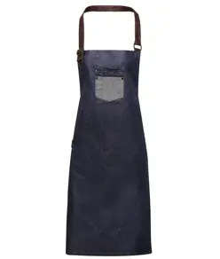 Grembiule con pettorina in denim effetto cerato con ecopelle Division Premier