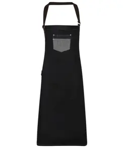 Grembiule con pettorina in denim effetto cerato con ecopelle Division Premier