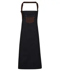 Grembiule con pettorina in denim effetto cerato con ecopelle Division Premier