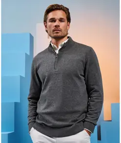 Maglione uomo con zip a ¼ in misto cotone Asquith & Fox