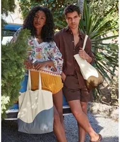 Maxi borsa shopper in cotone organico con stampa a onde Westford Mill