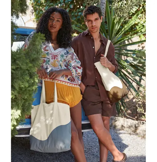 Maxi borsa shopper in cotone organico con stampa a onde Westford Mill