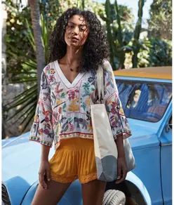 Maxi borsa shopper in cotone organico con stampa a onde Westford Mill