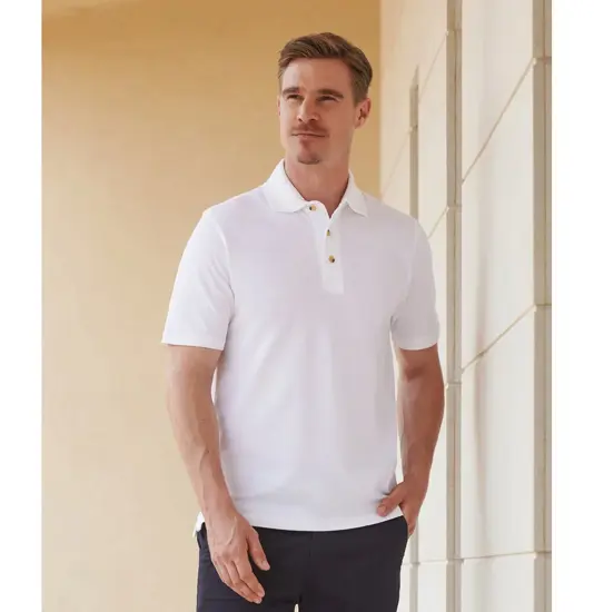 Polo classica in piqué di cotone con collo alla coreana Henbury