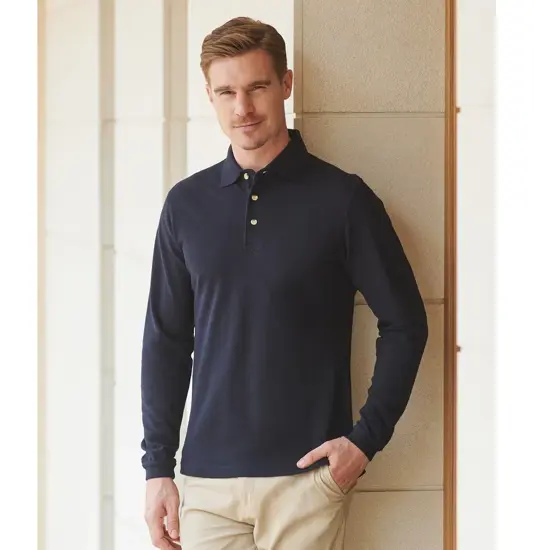Polo in cotone a manica lunga Henbury