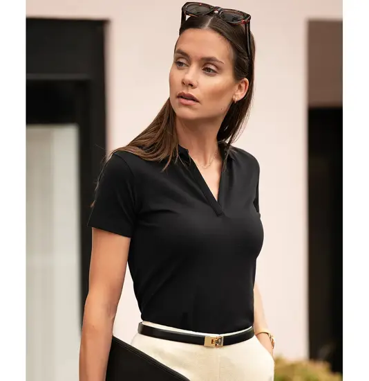 Polo stretch di lusso con scollo a V donna Harvard Nimbus