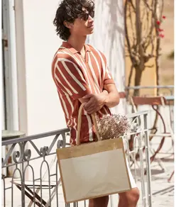 Shopper in iuta naturale inamidata con tasca in cotone Westford Mill