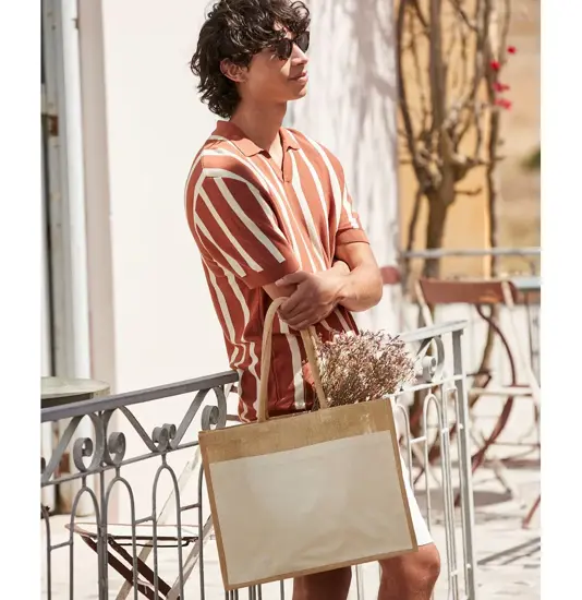 Shopper in iuta naturale inamidata con tasca in cotone Westford Mill