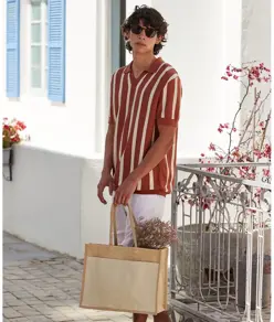 Shopper in iuta naturale inamidata con tasca in cotone Westford Mill