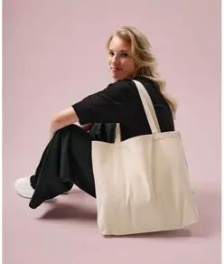 Shopper orizzontale con 'base piatta' in tela organica Nutshell