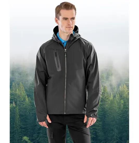 Softshell casual con cappuccio stampabile riciclato a 3 strati Result Recycled
