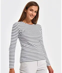 T-shirt donna a maniche lunghe Marinière costiera Asquith & Fox