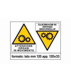 Adesivo 'attenzione organi in movimento' da 2 etichette