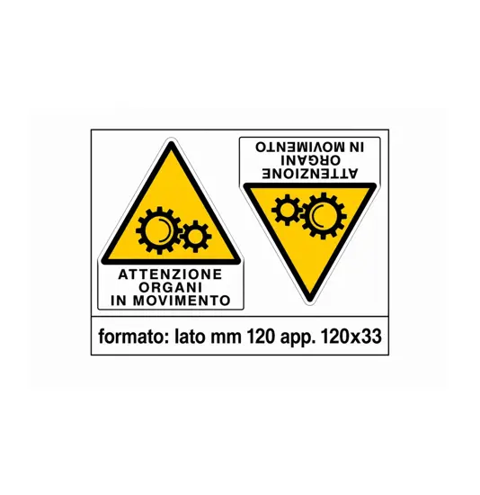 Adesivo 'attenzione organi in movimento' da 2 etichette