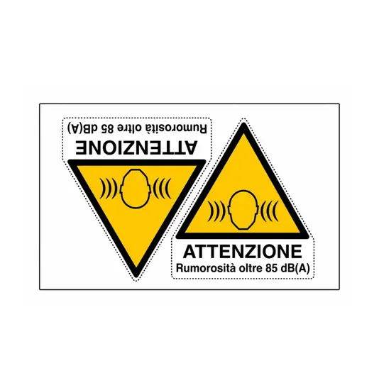 Adesivo 'attenzione rumorosità oltre 85 dB(A)'