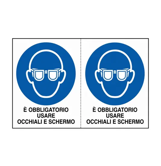 Adesivo 'è obbligatorio usare occhiali e schermo'