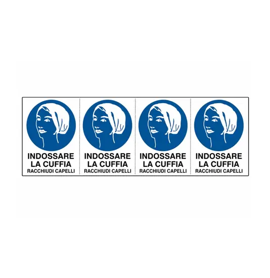 Adesivo 'indossare la cuffia racchiudi capelli'. Da 4 etichette