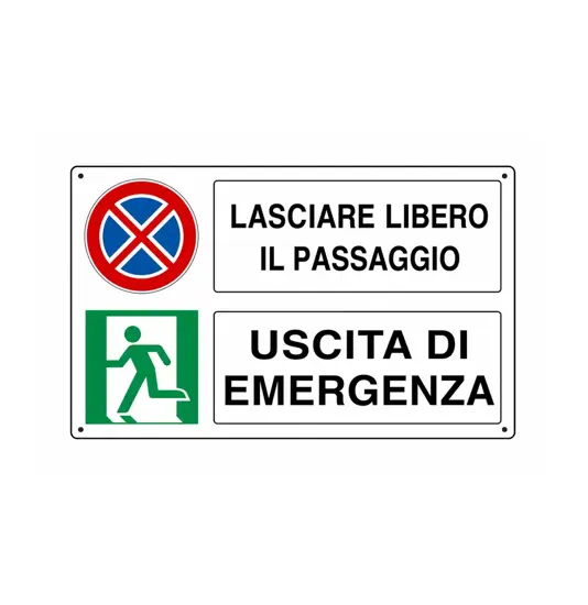 Adesivo multisimbolo 'lasciare libero il passaggio uscita di emergenza'