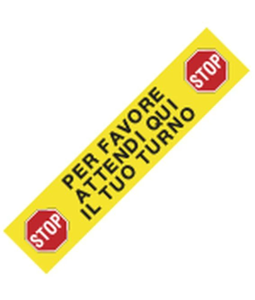 Adesivo per pavimenti calpestabile attendi qui il tuo turno, Scritta da pavimento autoadesivo - per interni - PVC