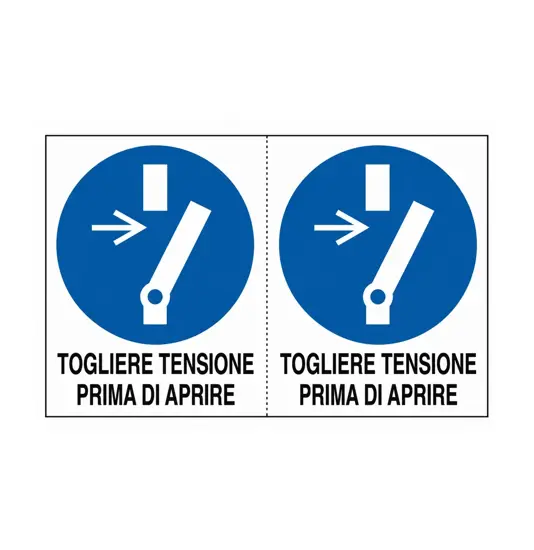 Adesivo 'togliere tensione prima di aprire'