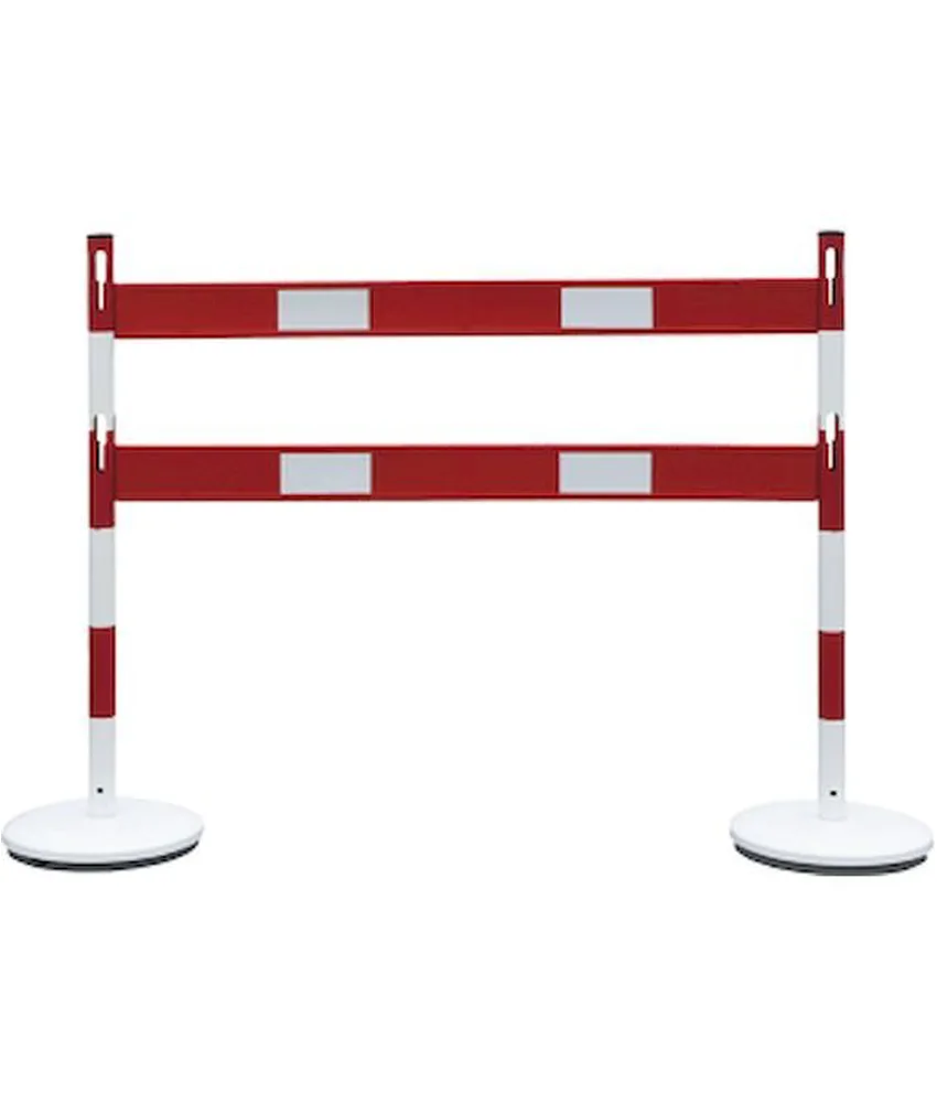 Barriera di sicurezza con basi appesantite, 2 colonnine in acciaio - 2 sbarre in polipropilene - colori vari