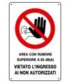 Cartelli di divieto  'area con rumore superiore a 85 dB(A) vietato l'ingresso ai non autorizzati'