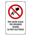 Cartelli di divieto  'non usare acqua per spegnere incendi su parti elettriche'