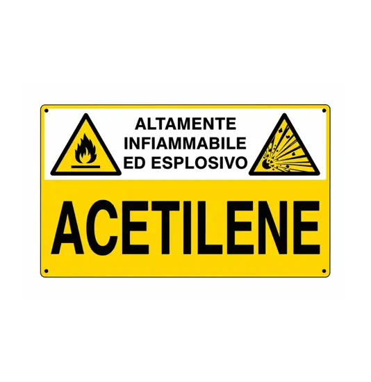 Cartello 'acetilene altamente infiammabile ed esplosivo'
