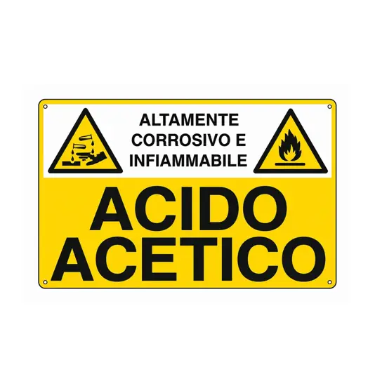 Cartello 'acido acetico altamente corrosivo e infiammabile'