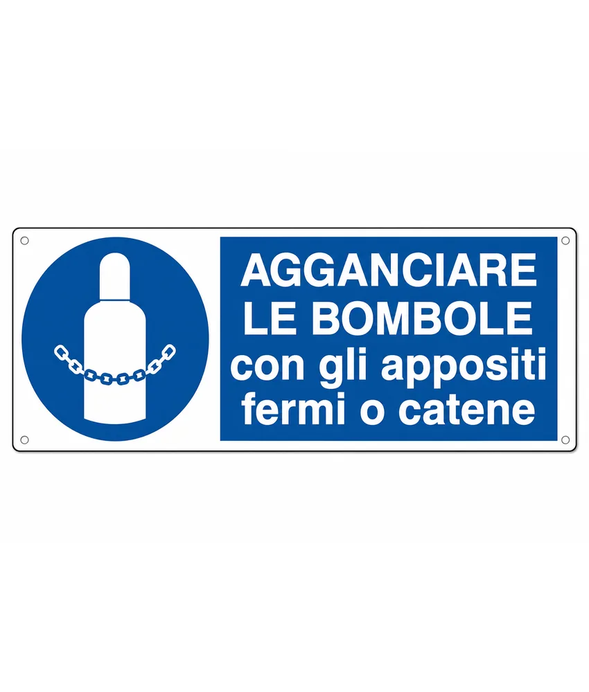 5 etichette adesive agganciare le bombole con gli appositi fermi o catene, dimensioni 350x125mm