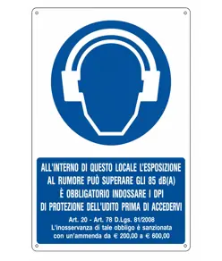 Cartello  all'interno di questo locale l'esposizione al rumore può superare