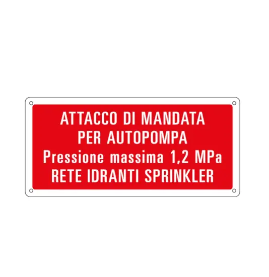 Cartello antincendio 'attacco di mandata autopompa sprinkler'