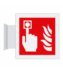 Cartello antincendio bifacciale a bandiera 'pulsante allarme antincendio'