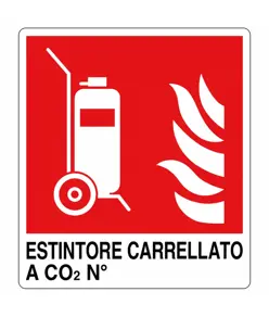 Cartello antincendio con scritta 'estintore carrellato a CO2 N°'