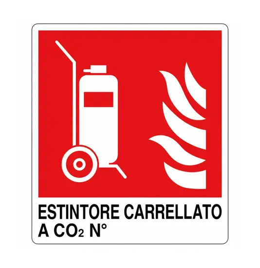 Cartello antincendio con scritta 'estintore carrellato a CO2 N°'