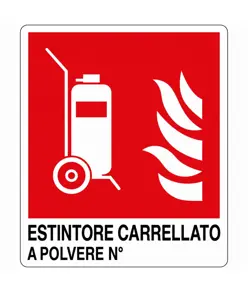 Cartello antincendio con scritta 'estintore carrellato a polvere N°'
