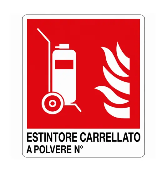 Cartello antincendio con scritta 'estintore carrellato a polvere N°'