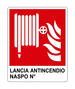 Cartello antincendio con scritta 'lancia antincendio naspo n°'