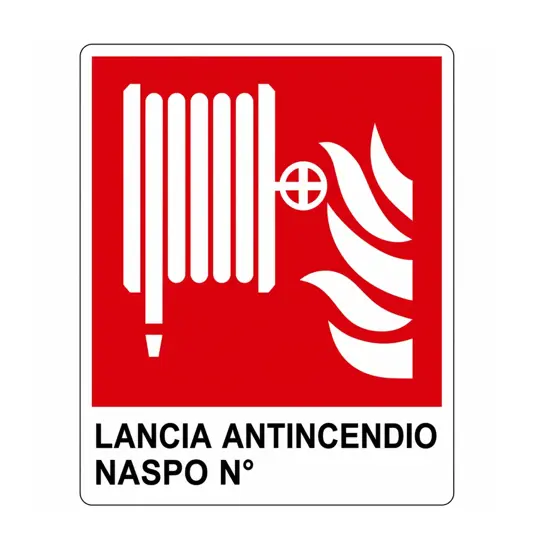 Cartello antincendio con scritta 'lancia antincendio naspo n°'