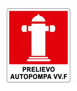 Cartello antincendio con scritta 'prelievo autopompa vv.f.'