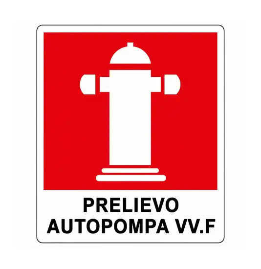 Cartello antincendio con scritta 'prelievo autopompa vv.f.'