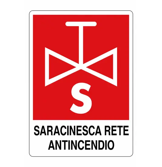 Cartello antincendio con scritta 'saracinesca rete antincendio'
