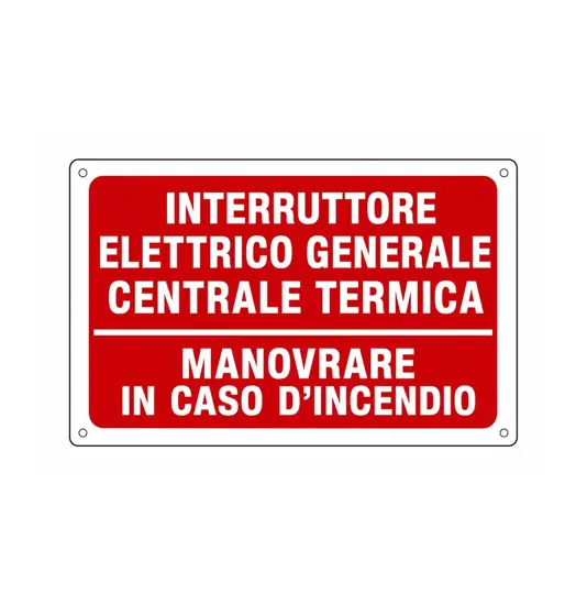 Cartello antincendio interruttore elettrico centrale termica