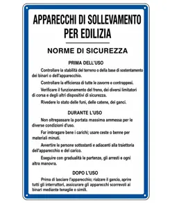 Cartello 'apparecchi di sollevamento per l'edilizia'