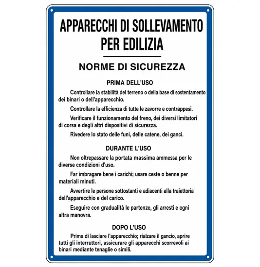 Cartello 'apparecchi di sollevamento per l'edilizia'