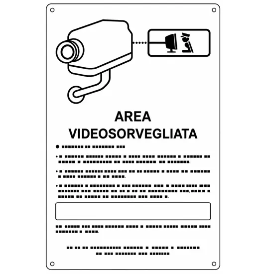 Cartello 'area videosorvegliata direttamente collegata...' telecamera bianca