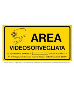 Cartello 'area videosorvegliata' in giallo