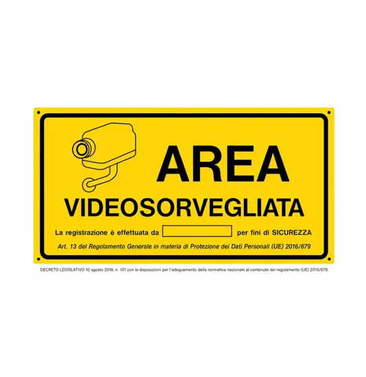 Cartello 'area videosorvegliata' in giallo